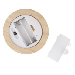 LED-Holz-Podest rund, mit Kugel, Ø8,3cm, 2cm hoch, mit 10 LEDs in Warmweiß