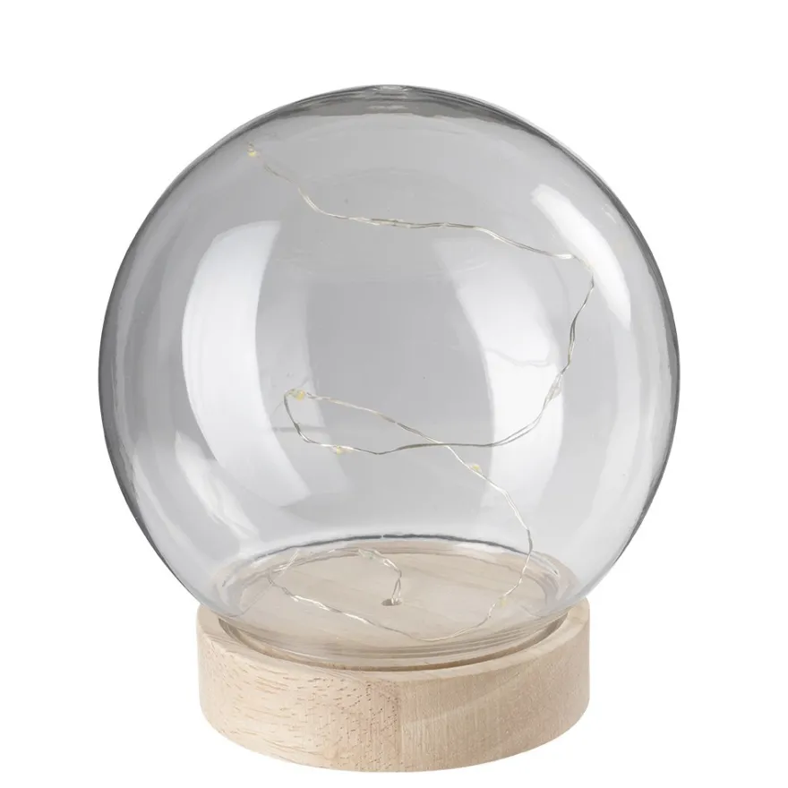 LED-Holz-Podest rund, mit Kugel, Ø8,3cm, 2cm hoch, mit 10 LEDs in Warmweiß