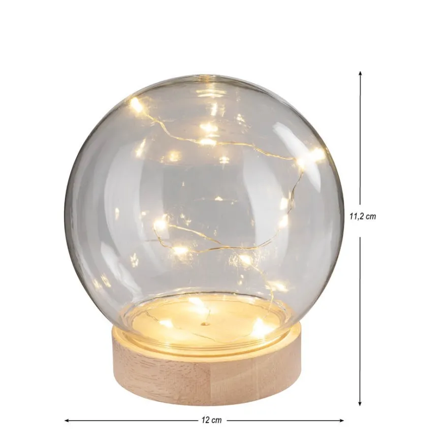 LED-Holz-Podest rund, mit Kugel, Ø8,3cm, 2cm hoch, mit 10 LEDs in Warmweiß