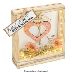 LED-Holzrahmen, 17cm x 18,4cm x 5cm, 31 LEDs in Warmweiß, inkl. Timer