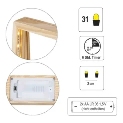 LED-Holzrahmen, 17cm x 18,4cm x 5cm, 31 LEDs in Warmweiß, inkl. Timer