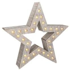 LED-Holz-Stern, 30cm x 29,5cm x 5,3cm, 30 LEDs, warmweiß, inkl. Timer