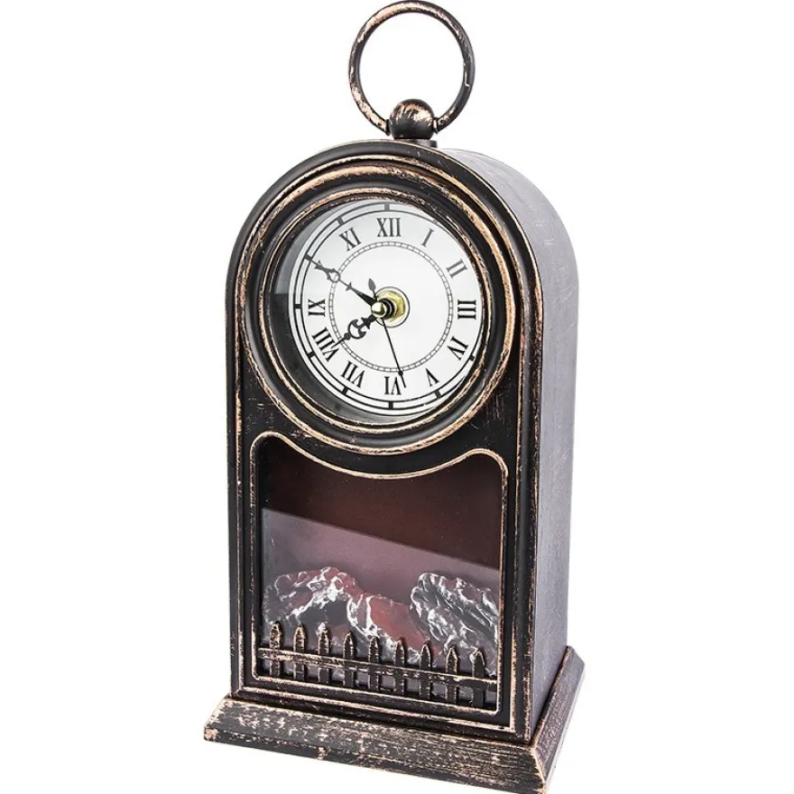 LED-Kaminfeuer, Uhr, 15cm x 12cm, 27,5cm, mit funktionstüchtigem Uhrwerk, Timer