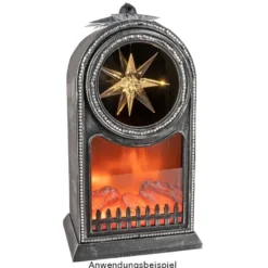 LED-Kaminfeuer, Uhr, 15cm x 12cm, 27,5cm, mit funktionstüchtigem Uhrwerk, Timer