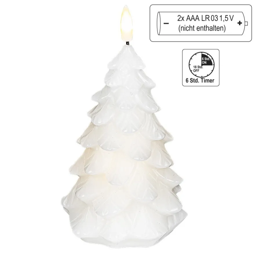 LED-Kerze, aus Echtwachs, Tannenbaum 2, Ø9cm, 18cm hoch, warmweiß, mit Timer