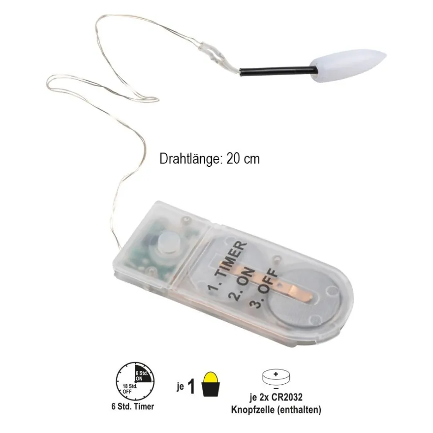 LED-Kerzenflammen am Draht, mit Flackereffekt, je 1 LED in Warmweiß, inkl. Timer, 4 Stück