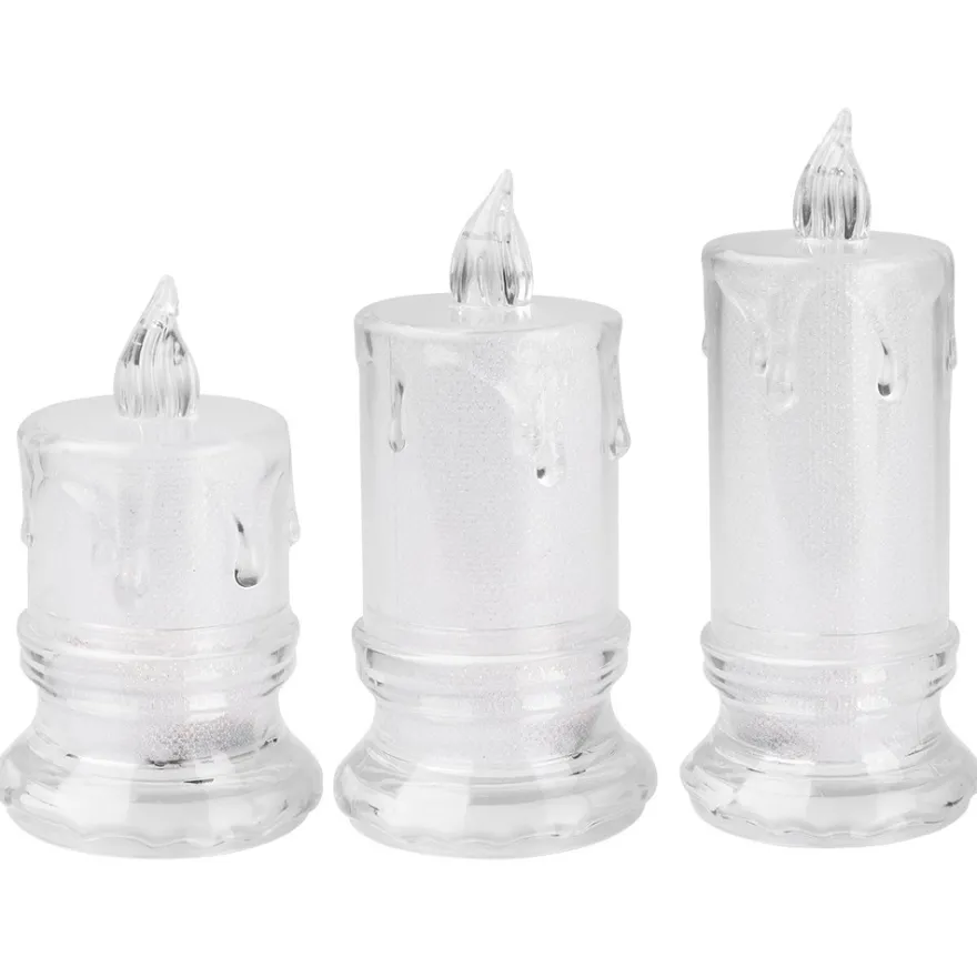 LED-Kerzen, mit diamantierter Folie, transparent, versch. Größen, 3 Stück