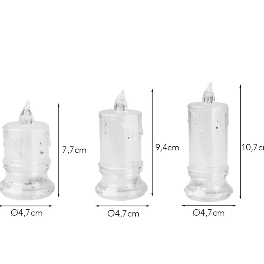LED-Kerzen, mit diamantierter Folie, transparent, versch. Größen, 3 Stück