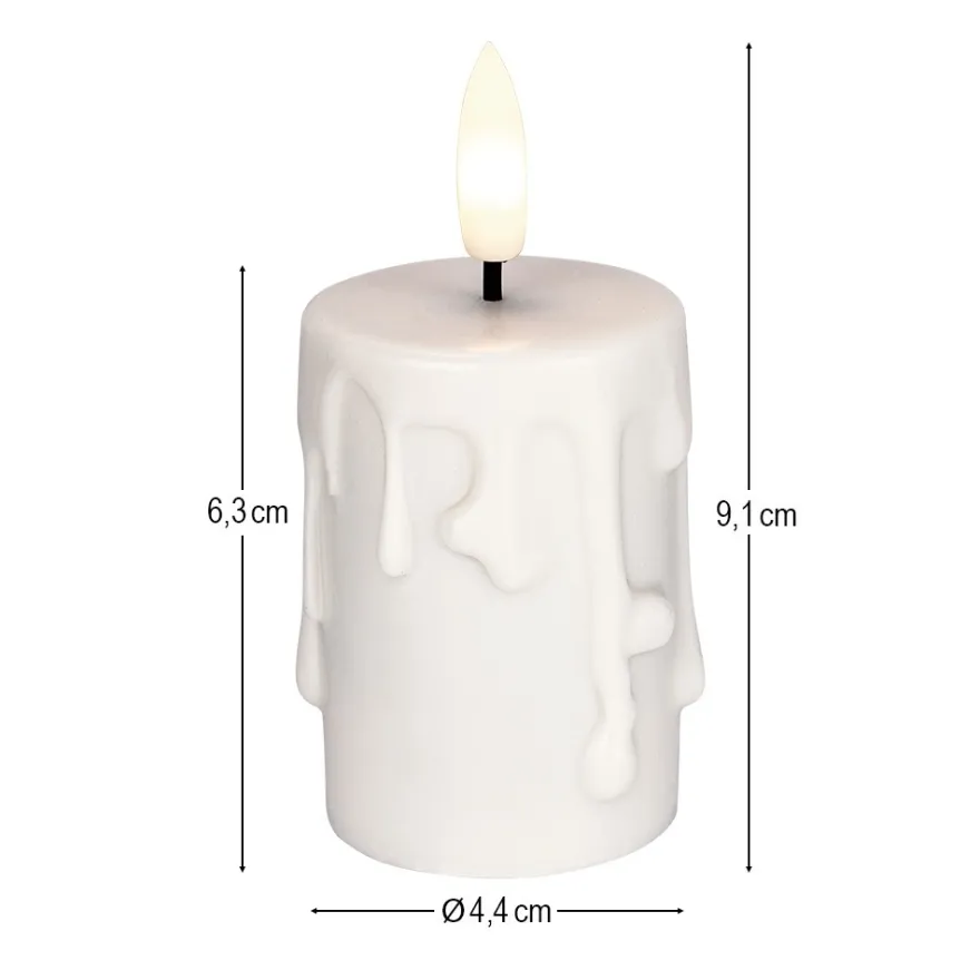 LED-Kerzen mit Echtwachsbeschichtung, creme, mit Wachstropfen, Ø 4,4cm, inkl. Timer, 2 Stück