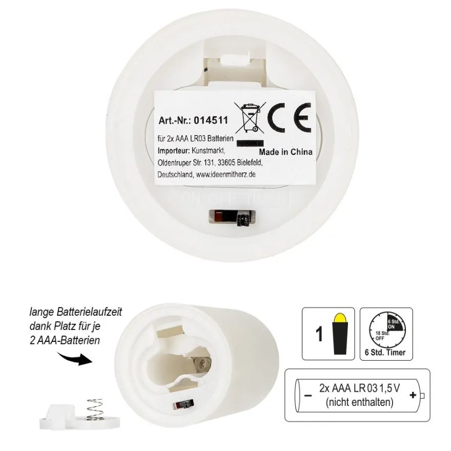LED-Kerzen mit Echtwachsbeschichtung, creme, Ø 4,2cm, inkl. Timer, 2 Stück