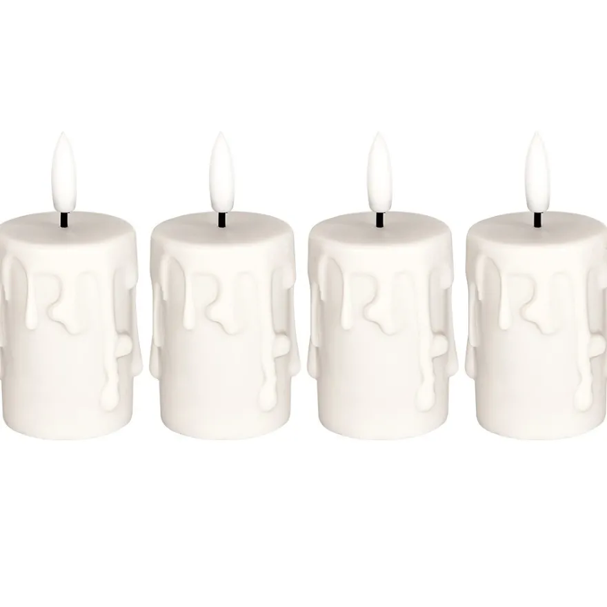 LED-Kerzen mit Echtwachsbeschichtung, creme, mit Wachstropfen, Ø 4,4cm, inkl. Timer, 4 Stück