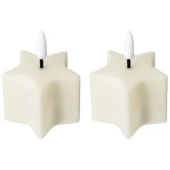 LED-Kerzen, Stern, creme, 6,2cm x 5,9cm x 7,4cm, warmweiß, Flacker-Effekt, 2 Stück