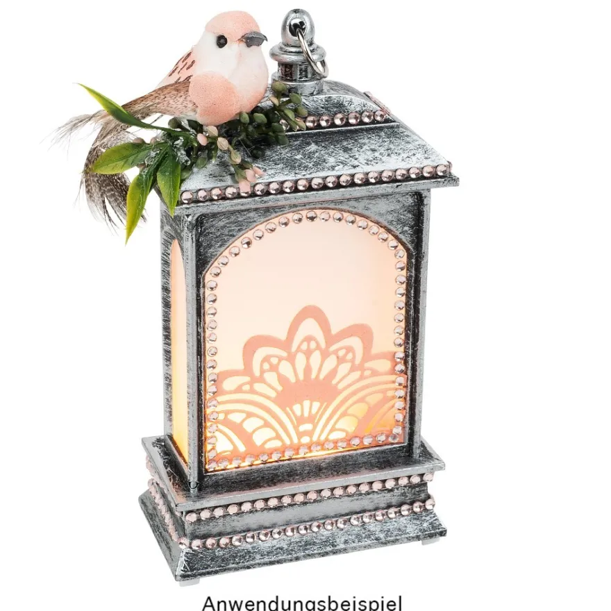 LED-Laterne mit Flackereffekt, 6,9cm x 13,5cm x 3,8cm, Schmiedeeisenoptik, silber-schwarz