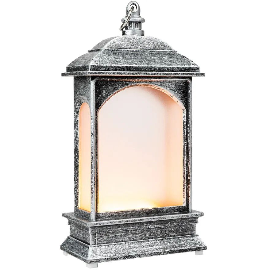 LED-Laterne mit Flackereffekt, 6,9cm x 13,5cm x 3,8cm, Schmiedeeisenoptik, silber-schwarz