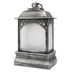 LED-Laterne mit Flackereffekt, 12cm x 20,5cm x 8,6cm, Schmiedeeisenoptik, silber-schwarz