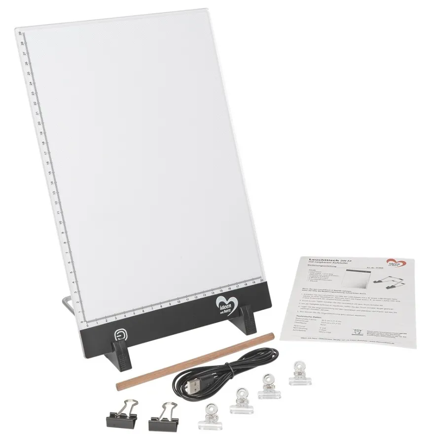 LED-Leuchttisch mit neigbarem Aufsteller, DIN A4, 3 Helligkeitsstufen, inkl. USB-Kabel und Zubehör