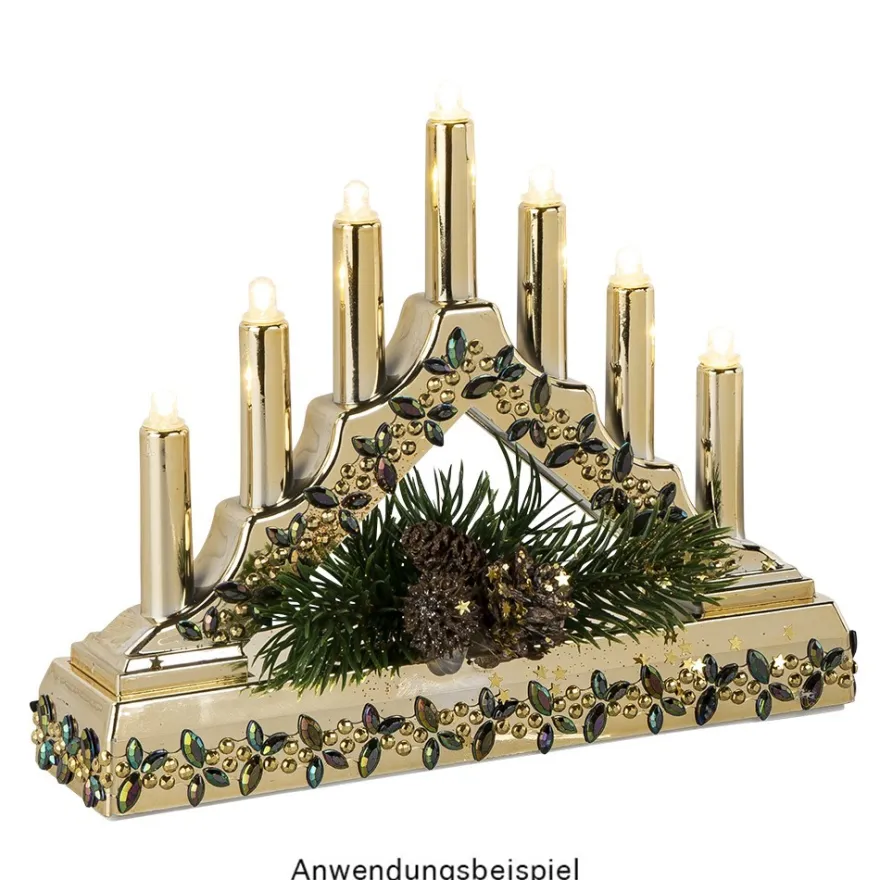 LED-Lichterbogen, 15,7cm x 3,8cm x 12,5cm, 7 LEDs in warmweiß, inkl. Timer-Funktion, hellgold