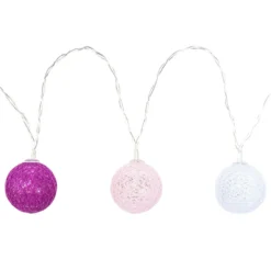 LED-Lichterkette Baumwollkugeln 2, Ø 3,5cm 10 Kugeln in 3 Farben, weiß/rosa/beere, inkl. Timer