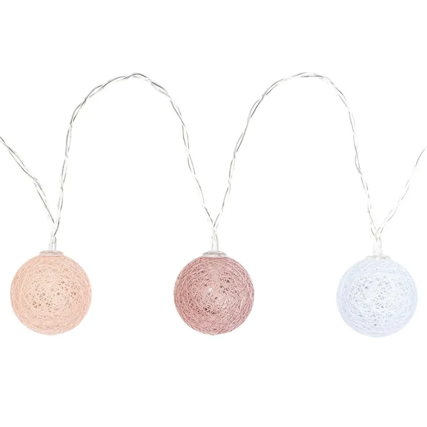 LED-Lichterkette Baumwollkugeln 3, Ø 3,5cm 10 Kugeln in 3 Farben, weiß/altrosa/apricot, inkl. Timer