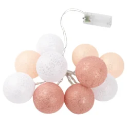 LED-Lichterkette Baumwollkugeln, Ø 6cm, 10 Kugeln in 3 Farben, weiß/altrosa/apricot, inkl. Timer,