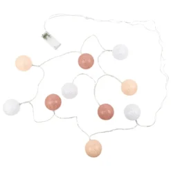 LED-Lichterkette Baumwollkugeln, Ø 6cm, 10 Kugeln in 3 Farben, weiß/altrosa/apricot, inkl. Timer,