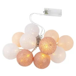 LED-Lichterkette Baumwollkugeln, Ø 6cm, 10 Kugeln in 3 Farben, weiß/altrosa/apricot, inkl. Timer,