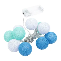 LED-Lichterkette Baumwollkugeln 1, Ø 3,5cm 10 Kugeln in 3 Farben, weiß/mint/hellblau, inkl. Timer