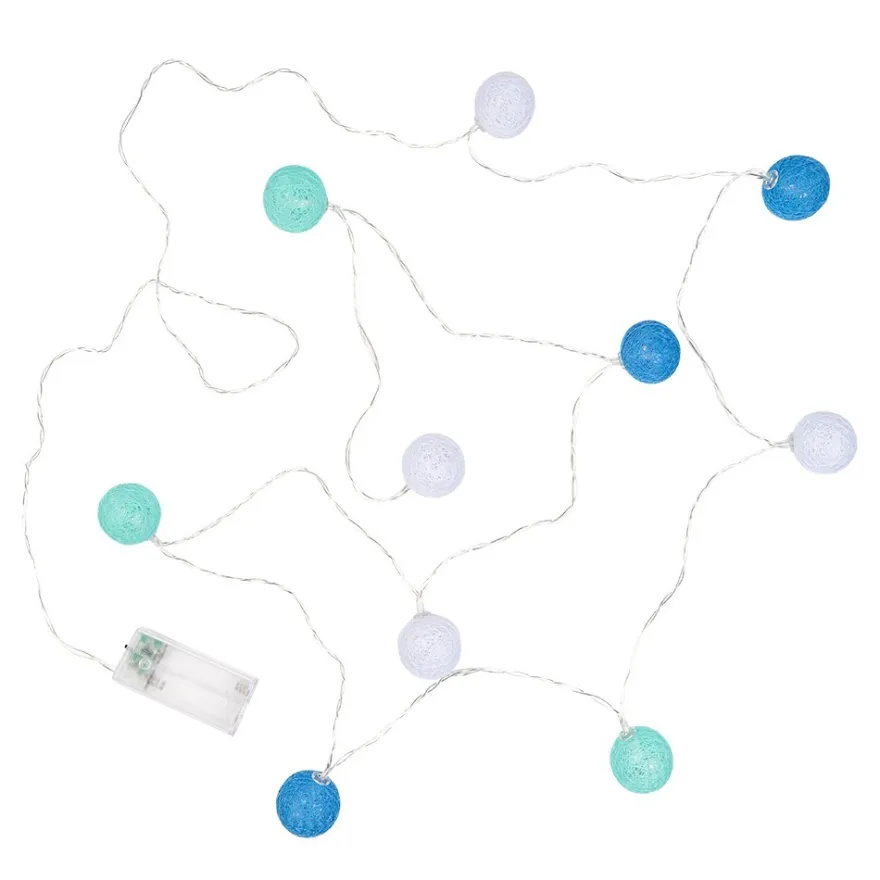 LED-Lichterkette Baumwollkugeln 1, Ø 3,5cm 10 Kugeln in 3 Farben, weiß/mint/hellblau, inkl. Timer