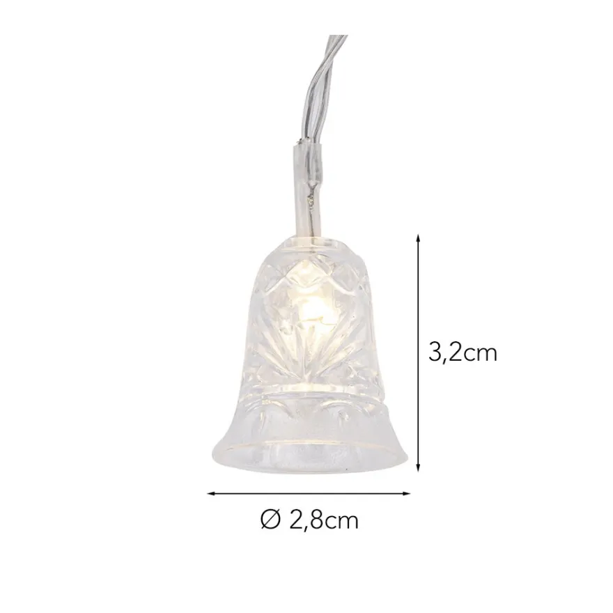 LED-Lichterkette Glocken, 20 LEDs in Warmweiß, 2,1m lang, Timer
