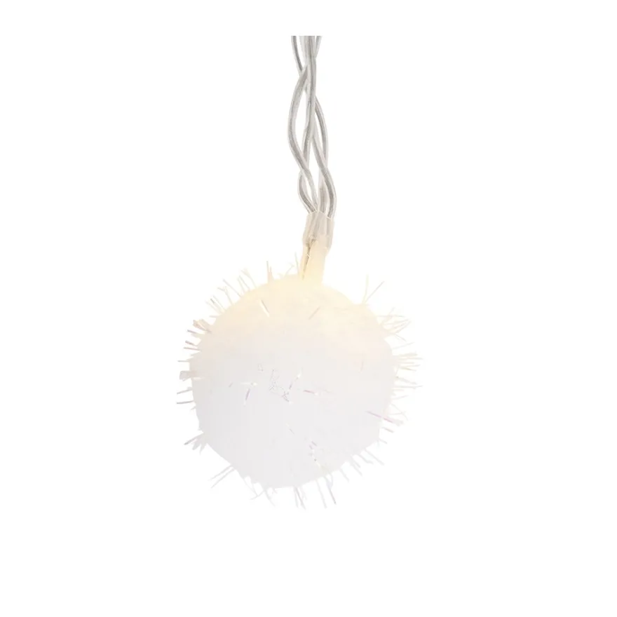 LED-Lichterkette, irisierende Pompons, weiß, 10 LEDs in Warmweiß, 3,5m lang, Timer