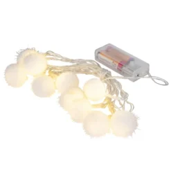 LED-Lichterkette, irisierende Pompons, weiß, 10 LEDs in Warmweiß, 3,5m lang, Timer