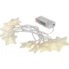 LED-Lichterkette, mit silbernen Sternen, 10 LEDs in Warmweiß, 1,6m lang, Timer