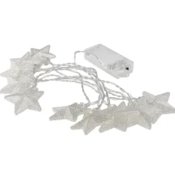 LED-Lichterkette, mit silbernen Sternen, 10 LEDs in Warmweiß, 1,6m lang, Timer