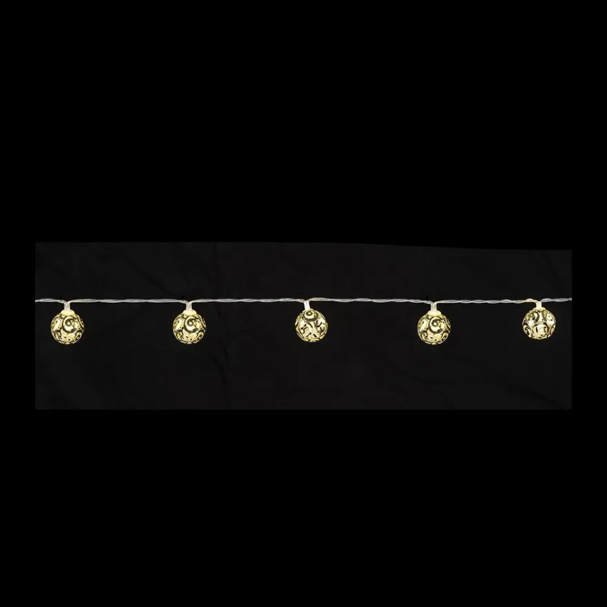 LED-Lichterkette, Ornament-Kugeln 1, hellgold, 10 LEDs in Warmweiß, 3,05m lang, Timer