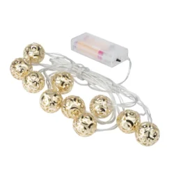 LED-Lichterkette, Ornament-Kugeln 1, hellgold, 10 LEDs in Warmweiß, 3,05m lang, Timer