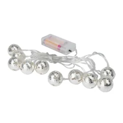LED-Lichterkette, Ornament-Kugeln 3, silber, 10 LEDs in Warmweiß, 3,05m lang, Timer