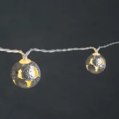 LED-Lichterkette, Ornament-Kugeln 3, silber, 10 LEDs in Warmweiß, 3,05m lang, Timer