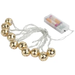 LED-Lichterkette, Ornament-Kugel 2, hellgold, 10 LEDs in Warmweiß, Timer