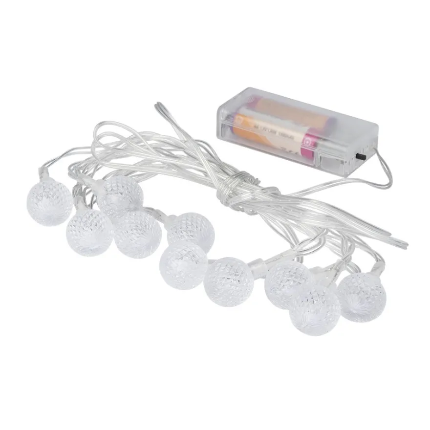LED-Lichterkette, Relief-Kugeln, klar, 10 LEDs in Warmweiß, 3,05m lang, Timer
