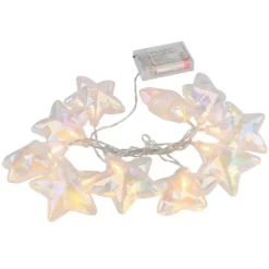 LED-Lichterkette, Sterne, irisierend, 10 LEDs in Warmweiß, mit Timer