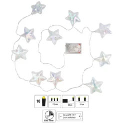 LED-Lichterkette, Sterne, irisierend, 10 LEDs in Warmweiß, mit Timer