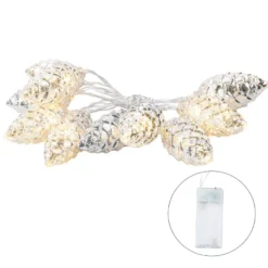 LED-Lichterkette Tannenzapfen, silber, 10 LEDs in Warmweiß, 1,20m lang, Timer