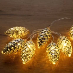 LED-Lichterkette Tannenzapfen, silber, 10 LEDs in Warmweiß, 1,20m lang, Timer