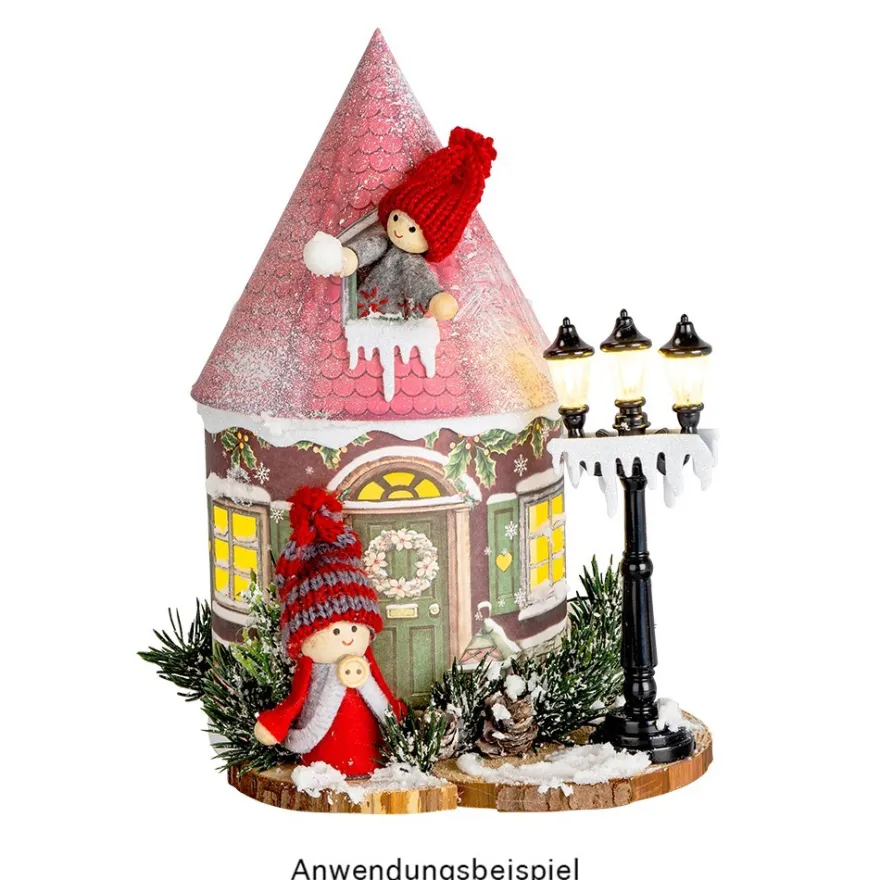 LED-Lichthaus, Nostalgische Weihnacht 4, Ø 11cm, 22cm hoch, inkl. Draht-Lichterkette, mit Timer