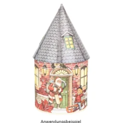 LED-Lichthaus, Nostalgische Weihnacht 6, Ø 11cm, 22cm hoch, inkl. Draht-Lichterkette, mit Timer