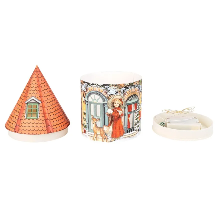 LED-Lichthaus, Nostalgische Weihnacht 3, Ø 11cm, 22cm hoch, inkl. Draht-Lichterkette, mit Timer