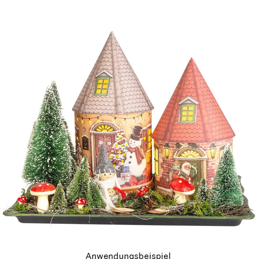 LED-Lichthaus, Nostalgische Weihnacht 2, Ø 11cm, 22cm hoch, inkl. Draht-Lichterkette, mit Timer