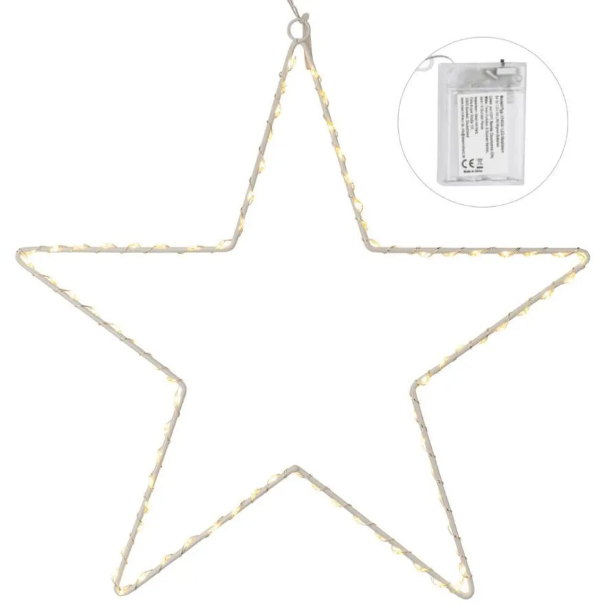 LED-Metallstern zum Aufhängen, 29,7cm x 0,4cm x 29,8cm, 80 LEDs, inkl. Timer