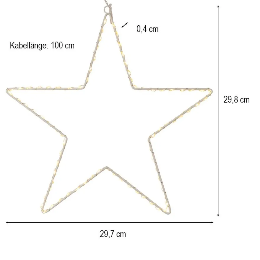 LED-Metallstern zum Aufhängen, 29,7cm x 0,4cm x 29,8cm, 80 LEDs, inkl. Timer