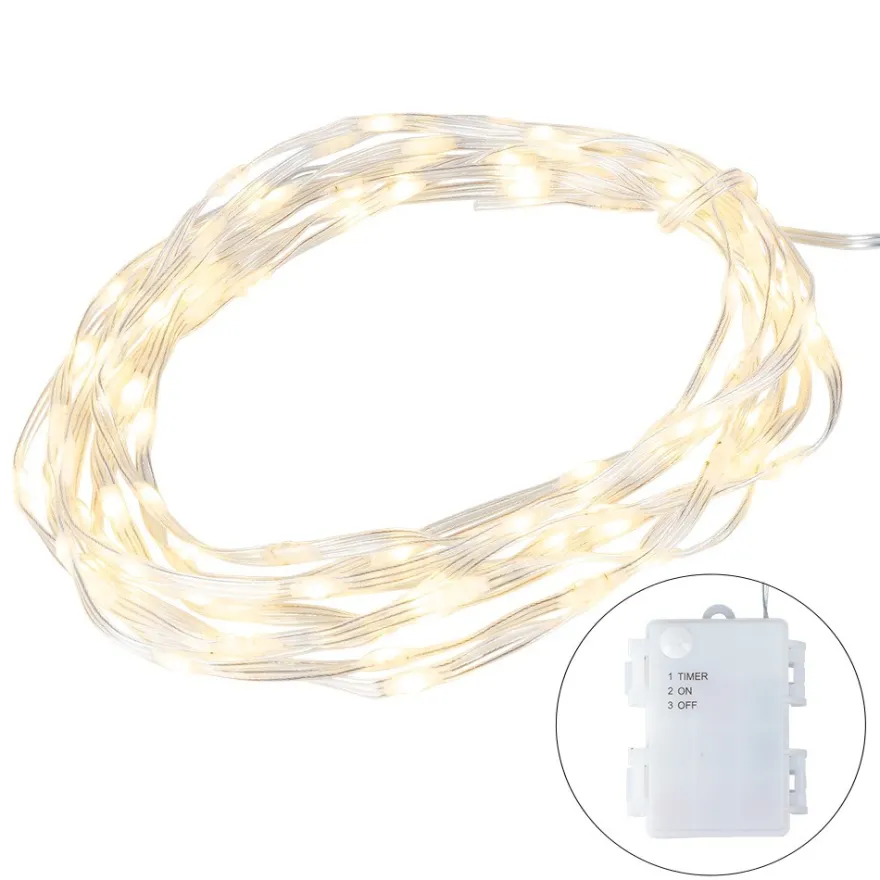 LED-Micro-Lichterkette, warmweiß, inkl. Timer, transparentes Soft-Kabel, 100er